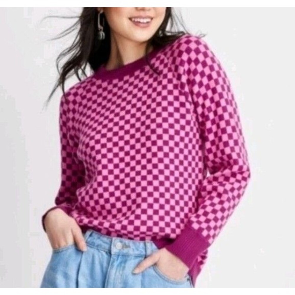 Future Collective Gabriella Karefa Johnson Check Knit Sweater Pink Crewneck XL